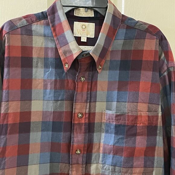 Viyella Plaid Cotton Wool Blend Button Up Shirt Colorful Canada Men's Size Large - Picture 8 of 11